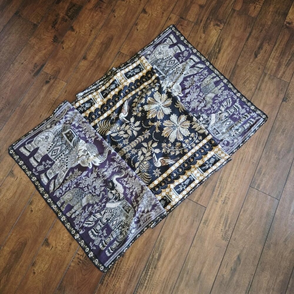 Women's Black Brown Cotton Printed Long Soft Wrap Shawl Scarf Dupatta